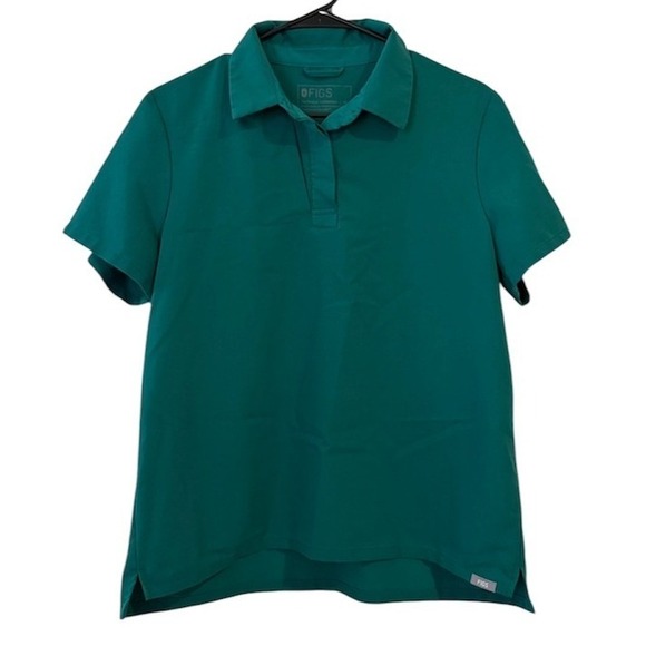 Figs Tops - FIGS Technical Collection Scrub Polo Shirt Teal Green MEDIUM